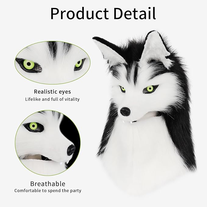 Furry Head Mask Animal Wolf Dog Plush Faux Fur Masks for Halloween Masquerade Cosplay Costume Props