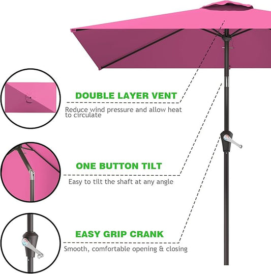 6.5' x 10' Rectangular Patio Umbrellas for Outdoor, Outdoor Table Umbrella, Large Outdoor Patio Umbrellas with 6 Sturdy Ribs for Market, Garden, Pool (Rose Pink)
