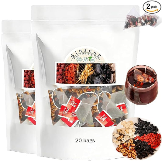 Kidney Tea Formula Ginseng Five Treasure Tea, Ginseng Six Treasure Combination Scented Red Date Wolfberry Chinese Kidney Cleanse Mulberry for Men Women (2)