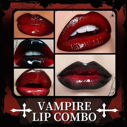 Vinyl Red Velvet Ink Liquid Lipstick with Black Lip Liner Gothic Lip Combo Halloween Makeup, Long Wear Waterproof Lip Gloss Non Sticky Moisturizing Lip Stain Tint Glossy Lip Color for Women