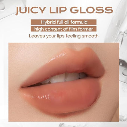 Mistine Makeup Lip Gloss Lip Plumber Non-sticky Tinted Lip Gloss Infused with 1% Peptide Moisturizing Shiny Finish Lip Tint Hydrating Lifter Gloss Lightweight Feeling Lip Oil J06 Amber Brown 0.1 fl oz