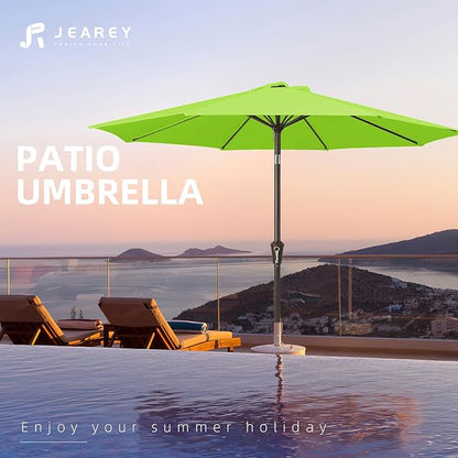 JEAREY 9FT Outdoor Patio Umbrella Outdoor Table Umbrella with Push Button Tilt and Crank, Market Umbrella 8 Sturdy Ribs UV Protection Waterproof for Garden, Deck, Backyard, Pool (Apple Green)
