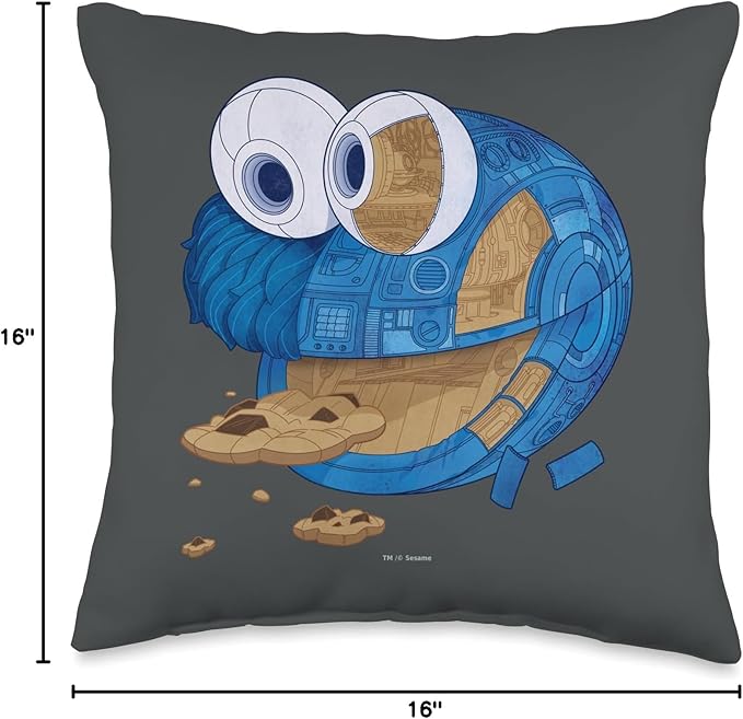 Sesame Street Cookie Monster Tech Head Throw Pillow, 16x16, Multicolor