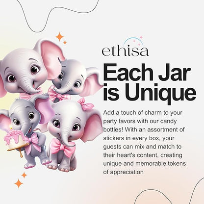 Small 12 Pack Pink Elephant Party Favors - Candy Jars with Ribbons and Stickers - DIY Party Decoration Bottles for Baby Shower, Birthday, Gender Reveal, and Classroom - Girl Table Centerpiece