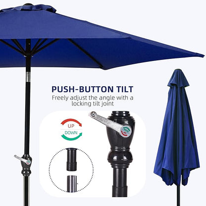 9FT Outdoor Patio Umbrella with Push Button Tilt and Crank, Beach Umbrella for Sun Shades, Market Umbrella with 6 Sturdy Metal Ribs, UV Resistant Waterproof for Garden, Backyard, Deck, Pool