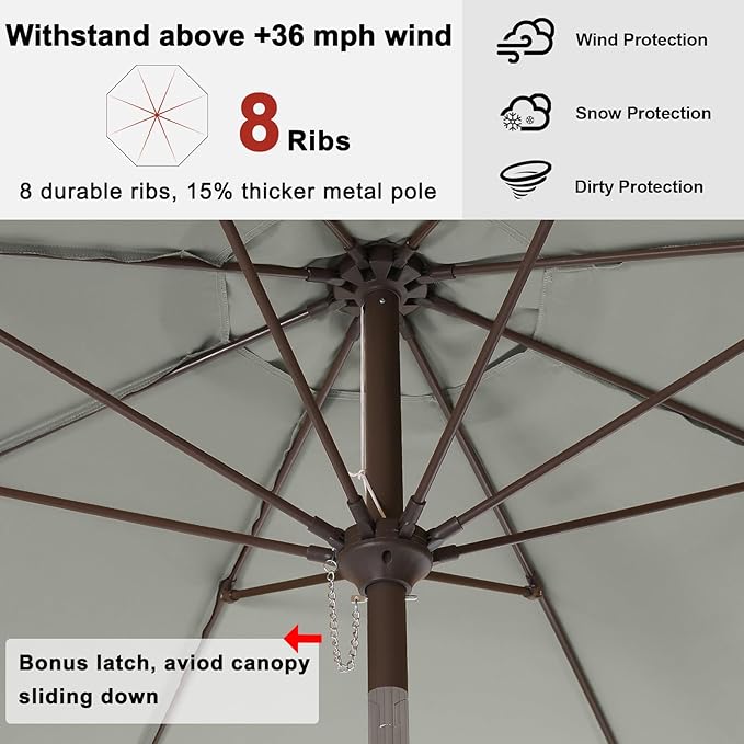 ABCCANOPY 10FT Patio Umbrella, Outdoor Waterproof Table Umbrella with Push Button Tilt and Crank, 8 Ribs UV Protection Pool Umbrella for Garden, Lawn, Deck & Backyard (Gray)