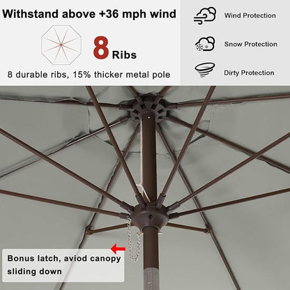 ABCCANOPY 9FT Outdoor Patio Umbrella, 8 Ribs Table Umbrella w/Crank for Easy Set Up, Suitable for Garden, Lawn, Deck & Backyard (Gray)
