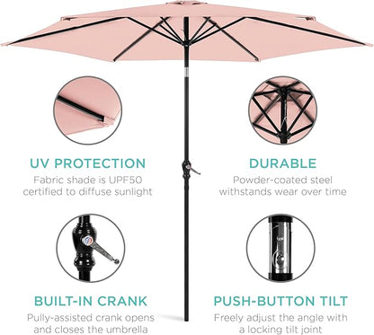 Best Choice Products 10ft Outdoor Steel Polyester Market Patio Umbrella w/Crank, Easy Push Button, Tilt, Table Compatible - Rose Quartz