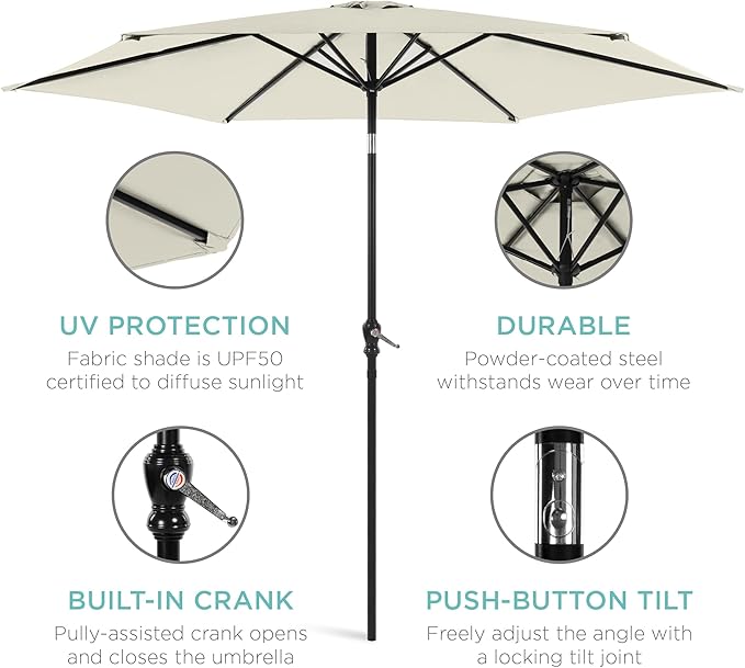 Best Choice Products 10ft Outdoor Steel Polyester Market Patio Umbrella w/Crank, Easy Push Button, Tilt, Table Compatible - Ivory