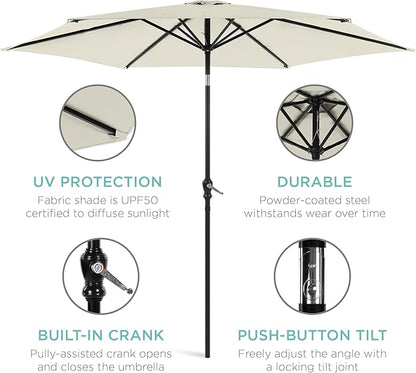 Best Choice Products 10ft Outdoor Steel Polyester Market Patio Umbrella w/Crank, Easy Push Button, Tilt, Table Compatible - Ivory