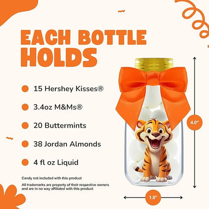 Small 12 Pack Safari Party Favors - DIY Candy Jars with Ribbons and Stickers - Party Decoration Bottles for Birthday, School Classroom, and Baby Shower - Giftable Table Centerpieces for Kids