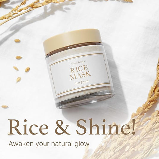 I'm from Rice Mask 3.88 Oz + Toner 1.01 Fl Oz, Korean Exfoliate and Glow Set, Smooth and Glowing Skin, Wash Off Mask for Dry Sensitive Skin