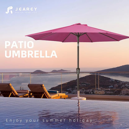JEAREY 9FT Outdoor Patio Umbrella Outdoor Table Umbrella with Push Button Tilt and Crank, Market Umbrella 8 Sturdy Ribs UV Protection Waterproof for Garden, Deck, Backyard, Pool (Rose Pink)