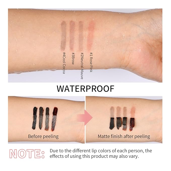 4Pcs Peel Off Lip Liner Stain - Long-Lasting, Smudge-Proof, Waterproof Nude Matte Lip Tint, Non-Fading Peel Off Lip Color, Effortless Precision & Full Coverage, Vegan & Cruelty-Free