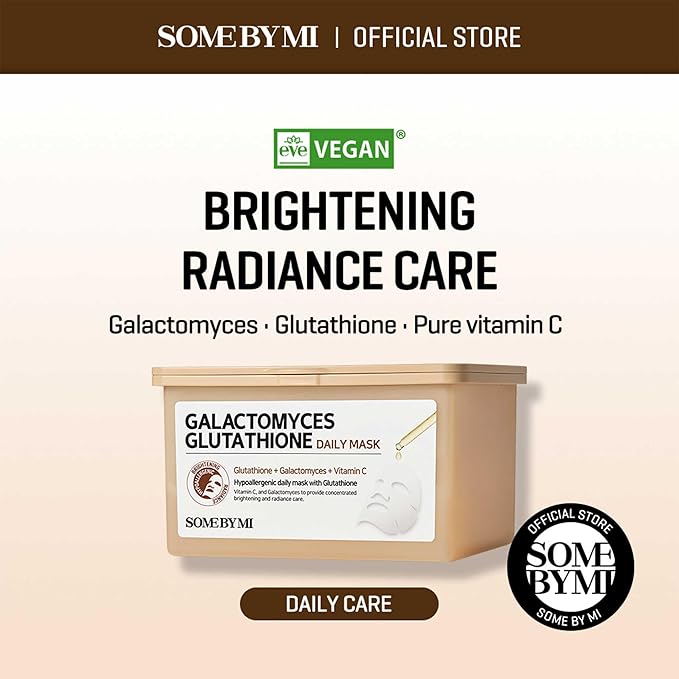 SOME BY MI Galactomyces Glutathione Daily Mask - 30 Sheets, 11.8Oz - Vitamin C Vegan Face Sheet Mask for Skin Brightening Routine - Skin Moisturizing and Glowing Care for Glass Skin - Korean Skin Care