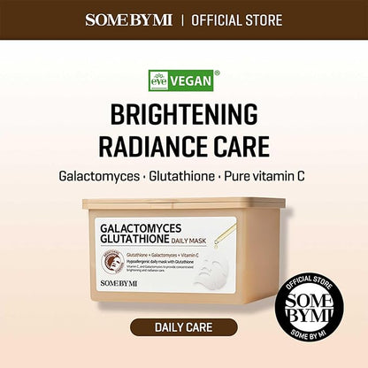 SOME BY MI Galactomyces Glutathione Daily Mask - 30 Sheets, 11.8Oz - Vitamin C Vegan Face Sheet Mask for Skin Brightening Routine - Skin Moisturizing and Glowing Care for Glass Skin - Korean Skin Care