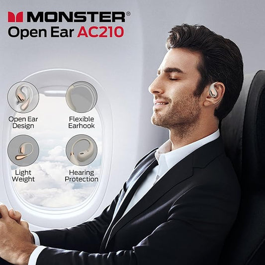 Monster Open Ear AC210 Headphones, Bluetooth 5.4 Earphones Stereo Sound, Wireless Headphones 30 Hours Playback, Type-C Charging, IPX5 Waterproof Open Ear Earbuds,White