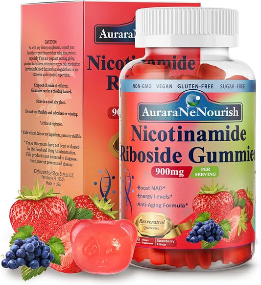 NAD Supplement Gummies Sugar-Free, NAD Nicotinamide Riboside Resveratrol 900mg w. Quercetin, Collagen Biotin & Vitamin, High Potency NAD Resveratrol Supplements for Anti Aging, Energy, Focus