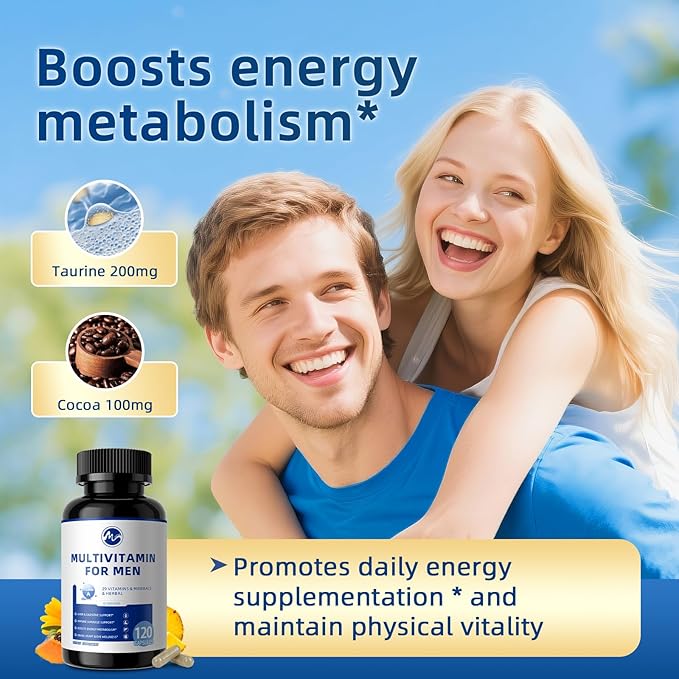 Multivitamin for Men - Daily Mens Multivitamins with Vitamin D, Zinc, Methylcobalamin B12, Folic Acid, Lycopene and Prebiotics for Men's Wellness, Immune Support, Energy and Vitality, 120 Capsules