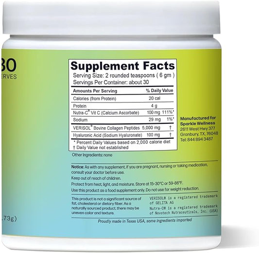 Sparkle Wellness Skin Boost Plus (No Flavor) [30-Serves] | Collagen Powder Supplement with VERISOL Bioactive Hydrolyzed Collagen Peptides, Vitamin C & Hyaluronic Acid to Improve Skin Elasticity