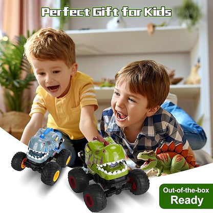 Remote Control Car for Boys 4-7 8-12, Dinosaur Monster Truck Toys with 50min+ Runtime, Spray, LED Light, 360° Rotating & 90° Driving, RC Stunt Car for Kids Birthday