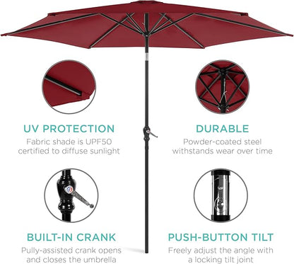 Best Choice Products 10ft Outdoor Steel Polyester Market Patio Umbrella w/Crank, Easy Push Button, Tilt, Table Compatible - Red