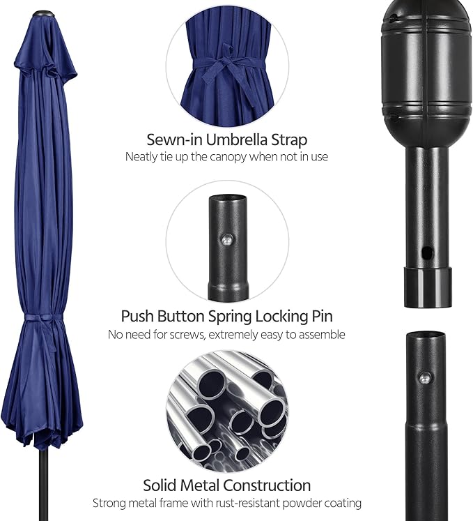 Yaheetech 11FT Patio Umbrella Outdoor Market Table Umbrella with Push Button Tilt & Crank for Garden/Lawn/Deck/Backyard/Pool/Beach, 8 Ribs, Navy Blue