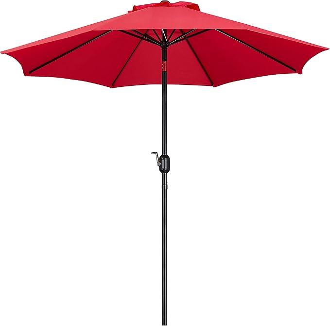 Yaheetech 9FT Outdoor Patio Umbrella Market Table Umbrella Yard Umbrella with Push Button Tilt Crank, 8 Ribs for Garden/Lawn/Deck/Backyard/Beach/Pool, Red