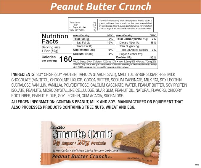 NuGo Smarte Carb Chocolate Black Cherry 18g Protein 12 Count and Peanut Butter Crunch 20g Protein 12 Count Bundle