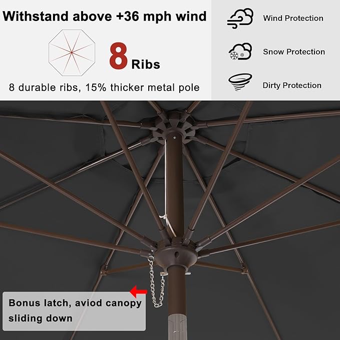 ABCCANOPY 11FT Patio Umbrella, Outdoor Waterproof Table Umbrella with Push Button Tilt and Crank, 8 Ribs UV Protection Pool Umbrella for Garden, Lawn, Deck & Backyard (Dark Gray)