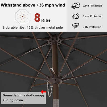 ABCCANOPY 11FT Patio Umbrella, Outdoor Waterproof Table Umbrella with Push Button Tilt and Crank, 8 Ribs UV Protection Pool Umbrella for Garden, Lawn, Deck & Backyard (Dark Gray)
