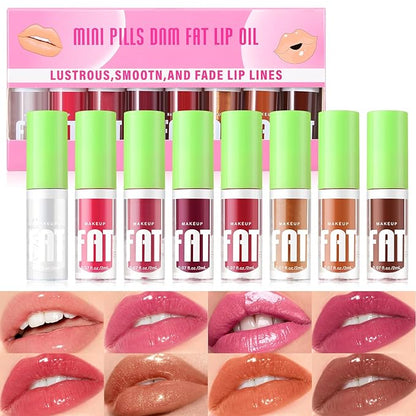 Boobeen Non-Sticky Lip Oil-8Pcs, Plumper Lip Gloss Set, Fruit Flavoured Hydrating Lip Gloss, Dry Lips Treatment for High Shine Finish