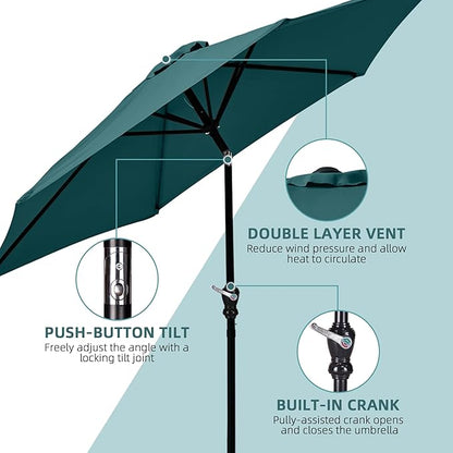 9FT Outdoor Patio Umbrella with Push Button Tilt and Crank, Beach Umbrella for Sun Shades, Market Umbrella with 6 Sturdy Metal Ribs, UV Resistant Waterproof for Garden, Backyard, Deck, Pool
