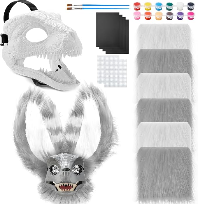 13 Pcs DIY Dino Mask Kit Hard Plastic Dinosaur Mask Furry Therian Dino Costume Kit Animal Dinosaur Party Costume