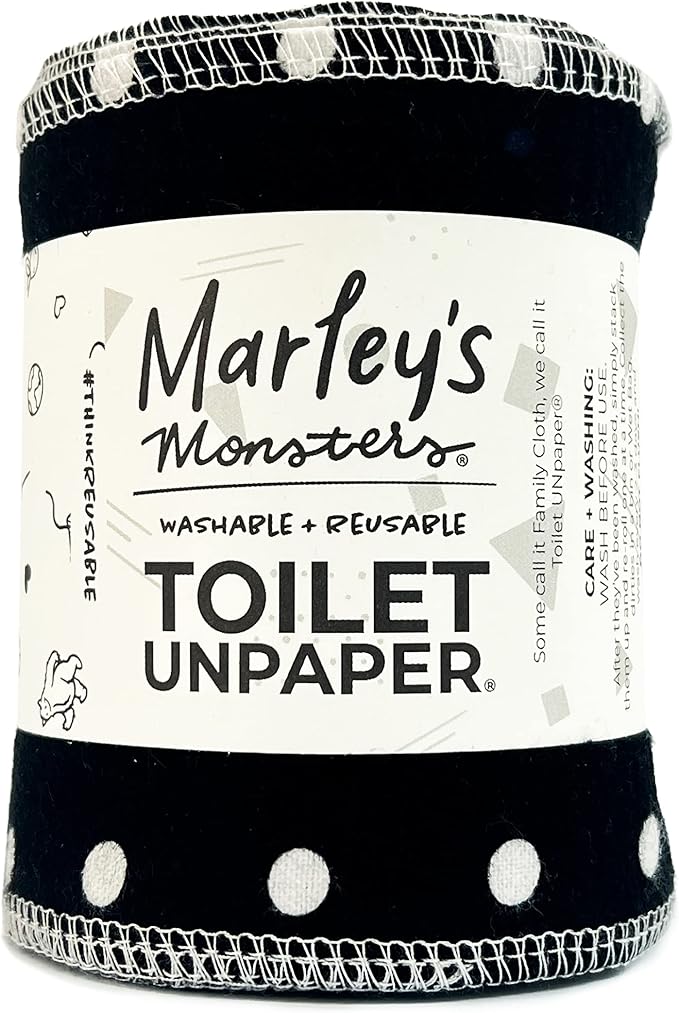 Marley's Monsters Toilet UNpaper - 24 count roll, Reusable Toilet Paper - Absorbent Bidet Cloth Wipes (Black and White)