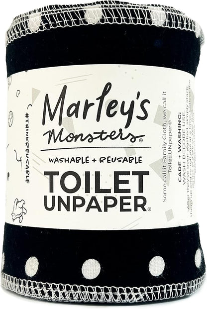 Marley's Monsters Toilet UNpaper - 24 count roll, Reusable Toilet Paper - Absorbent Bidet Cloth Wipes (Black and White)