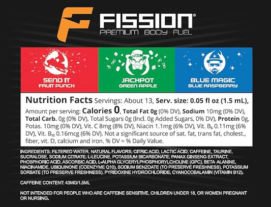 Cirkul Fission Energy Flavor Cartridge Variety Pack with Caffeine, 6-Pack (2 Send It, 2 Jackpot, 2 Blue Magic)