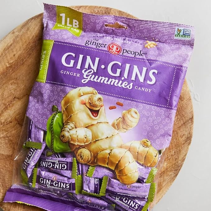 GIN GINS Sweet Ginger Gummies – Natural Fresh Ginger Candy by The Ginger People – Sweet Ginger Gummies Flavor – Large 1 lb Bag (16oz) – Pack of 1