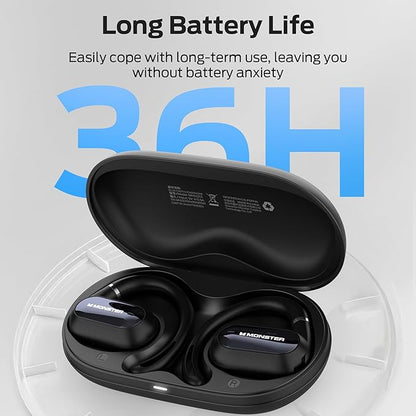 Monster Open Ear AC322, Bluetooth 5.4 Headset, 36H Battery Life, IPX5 Waterproof, Clear Communication, Ergonomic Design, Ear Angle Adjustable, Not Easy to Fall Off Wireless Bluetooth Headset.