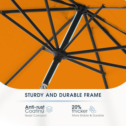 wikiwiki 7.5 FT Patio Umbrellas Outdoor Table Market Umbrella with Push Button Tilt/Crank, 6 Sturdy Ribs, Fade Resistant Waterproof POLYESTER DTY Canopy for Garden, Lawn, Deck, Backyard & Pool, Orange
