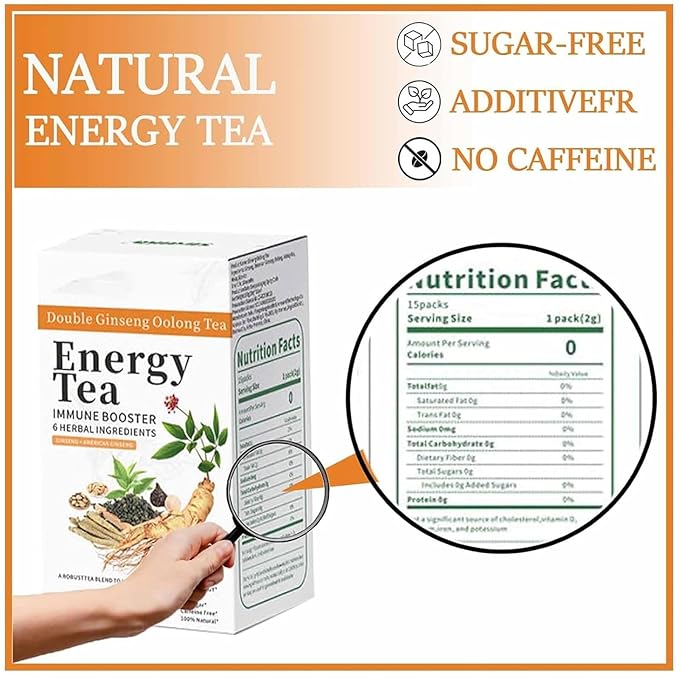 Energy Tea Immune Booster Ginseng - Ginseng Oolong Tea with Sports Water Bottle, Kidney Tea for Women & Men (1 Box)