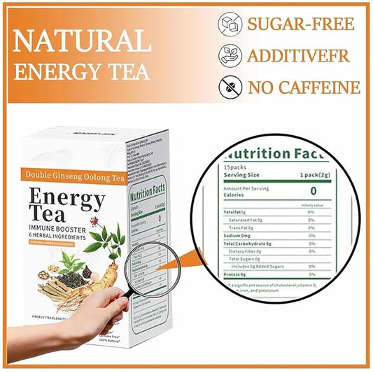 Energy Tea Immune Booster Ginseng - Ginseng Oolong Tea with Sports Water Bottle, Kidney Tea for Women & Men (1 Box)