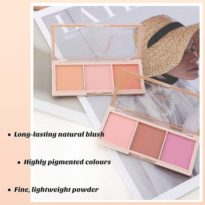 Boobeen 3 Color Blush Palette, Matte Pink Blusher, Smooth