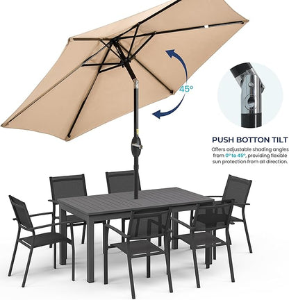 SUNVIVI OUTDOOR 7.5' Outdoor Patio Umbrella, Patio Umbrella, Market Umbrella, Metal Pole Umbrella with Push Button Tilt and Crank, 6 Ribs, Polyester Canopy