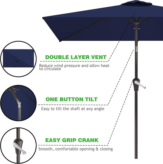 6.5' x 10' Rectangular Patio Umbrellas for Outdoor, Outdoor Table Umbrella, Large Outdoor Patio Umbrellas with 6 Sturdy Ribs for Market, Garden, Pool (Navy)