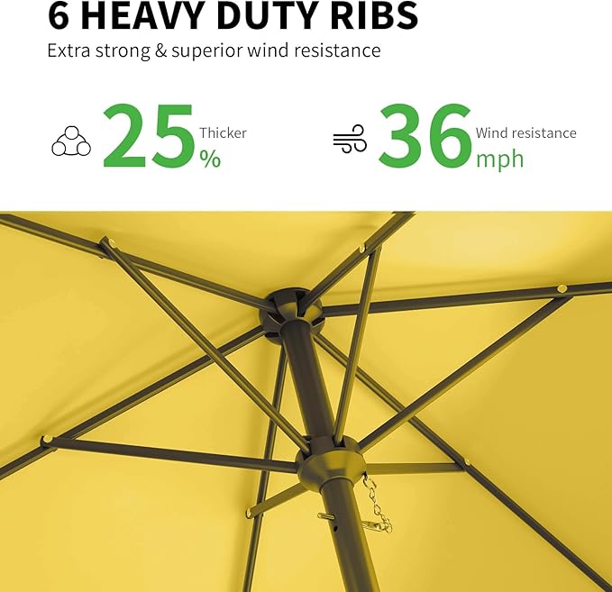 6.5 * 10FT Rectangular Patio Umbrella Table Market Umbrella w/Tilt and Crank Outdoor Umbrellas for Garden, Deck, Backyard, Pool and Beach, Yellow
