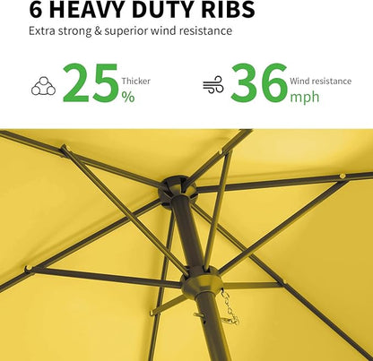 6.5 * 10FT Rectangular Patio Umbrella Table Market Umbrella w/Tilt and Crank Outdoor Umbrellas for Garden, Deck, Backyard, Pool and Beach, Yellow