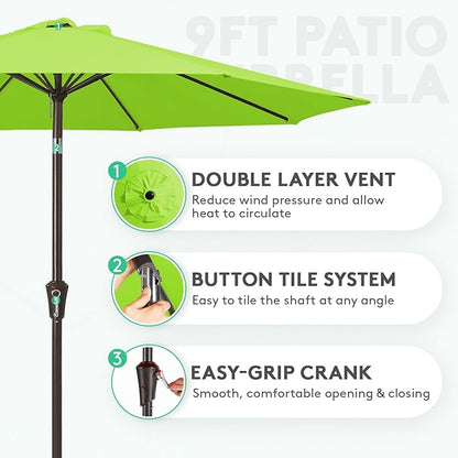 JEAREY 9FT Outdoor Patio Umbrella Outdoor Table Umbrella with Push Button Tilt and Crank, Market Umbrella 8 Sturdy Ribs UV Protection Waterproof for Garden, Deck, Backyard, Pool (Apple Green)