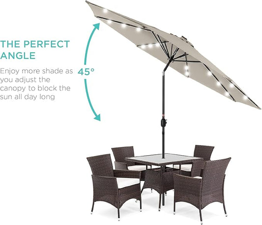 Best Choice Products 10ft Solar Polyester LED Lighted Patio Umbrella w/Tilt Adjustment and UV-Resistant Fabric - Beige