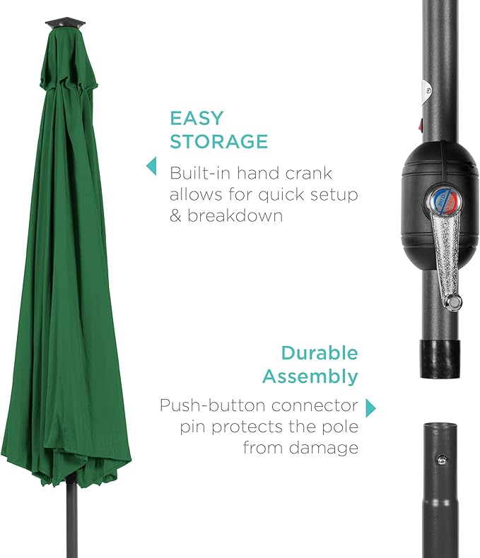 Best Choice Products 10ft Solar Polyester LED Lighted Patio Umbrella w/Tilt Adjustment and UV-Resistant Fabric - Green